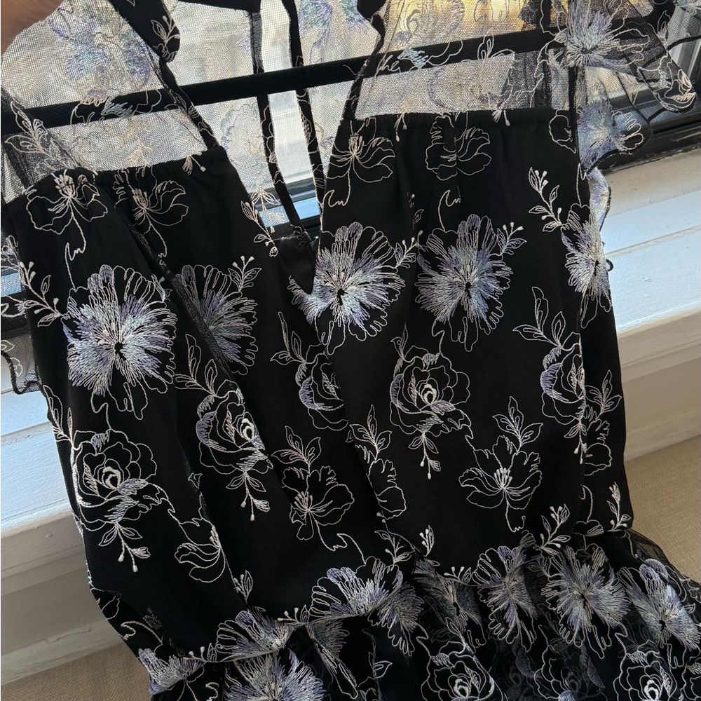Monique Lhuillier Black Dress with White Floral Design